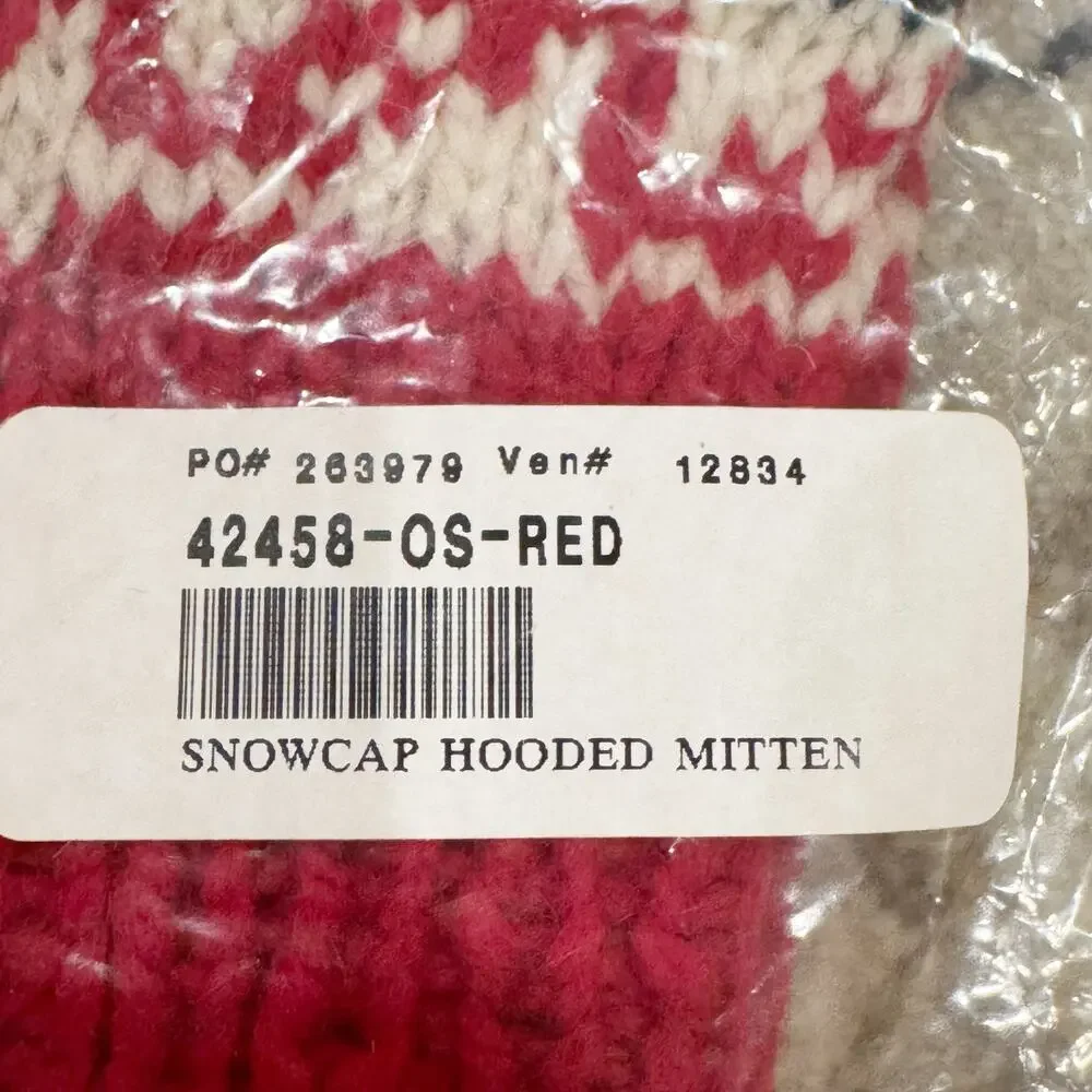 Vintage Women's Snowcap Hooded Mitten Glove Red/White One Size NWT